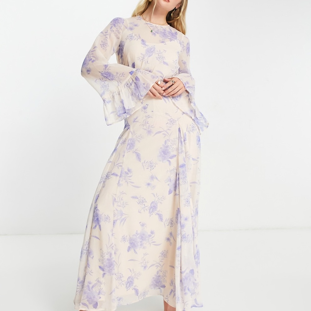 ASOS Cream Long Sleeve Bell Gown for Wedding Guest